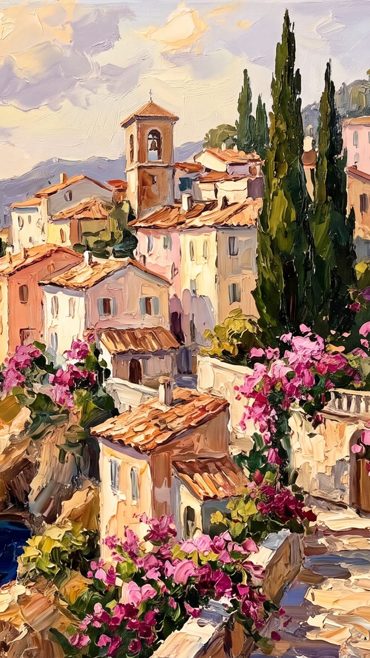 Coastă mediteraneană pictată în ulei